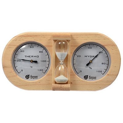 Bath and sauna thermometer with hygrometer Sauna station with hourglass 18028